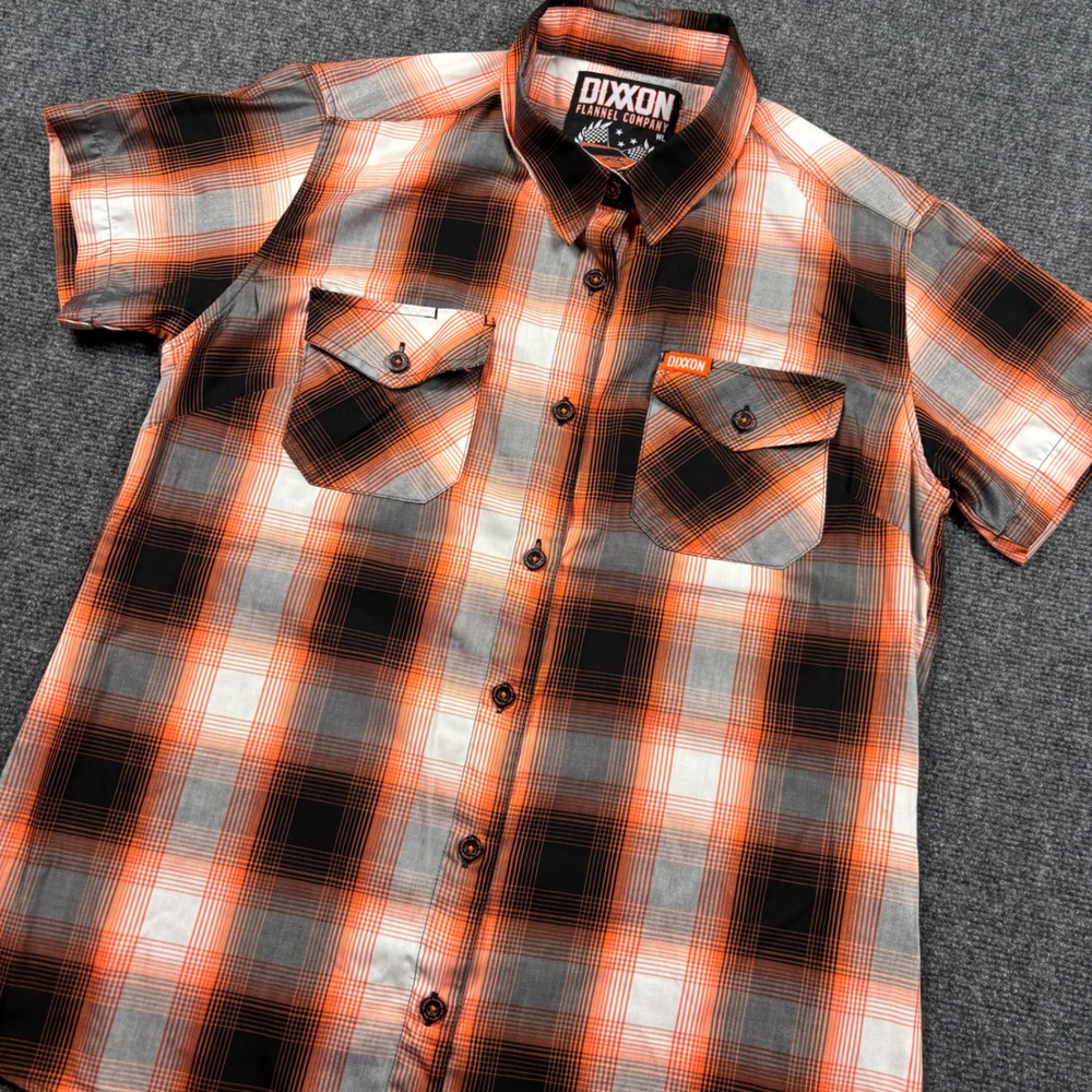 Dixxon The Fuel Short Sleeve Flannel Women WL Orange Plaid Bamboo Blend